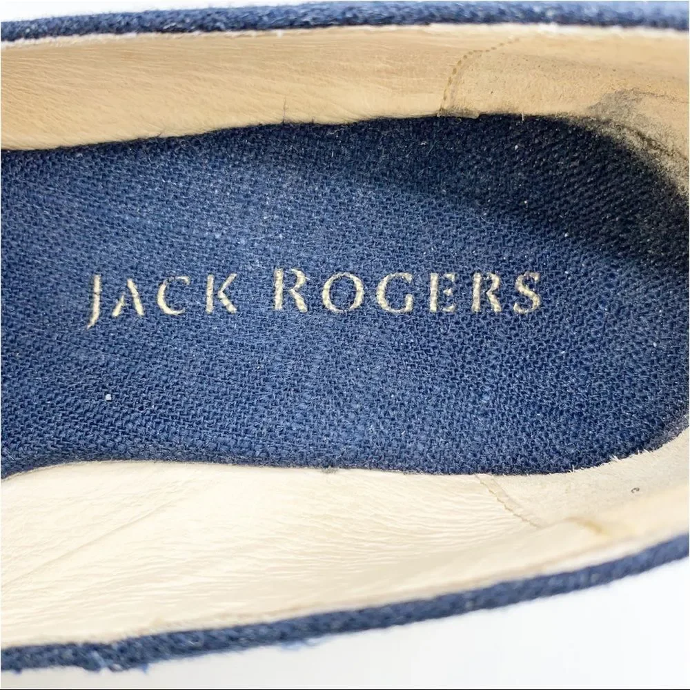 Jack Rogers Palmer Blue Closed Cap‎ Toe Fabric/Leather Wedge Espadrilles Sz 5